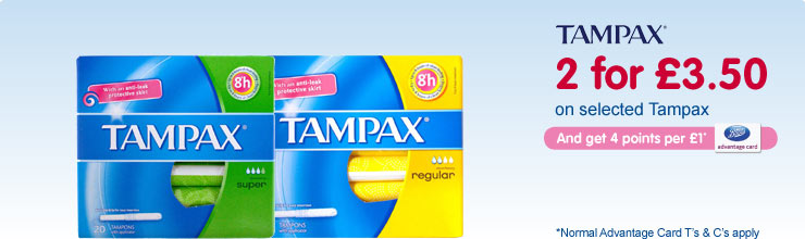 2 for £3.50 on selected Tampax